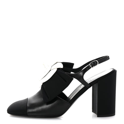 Chanel Lambskin Grosgrain Cap Toe Camellia Bow Slingback Pumps 40 Black 1 of 11