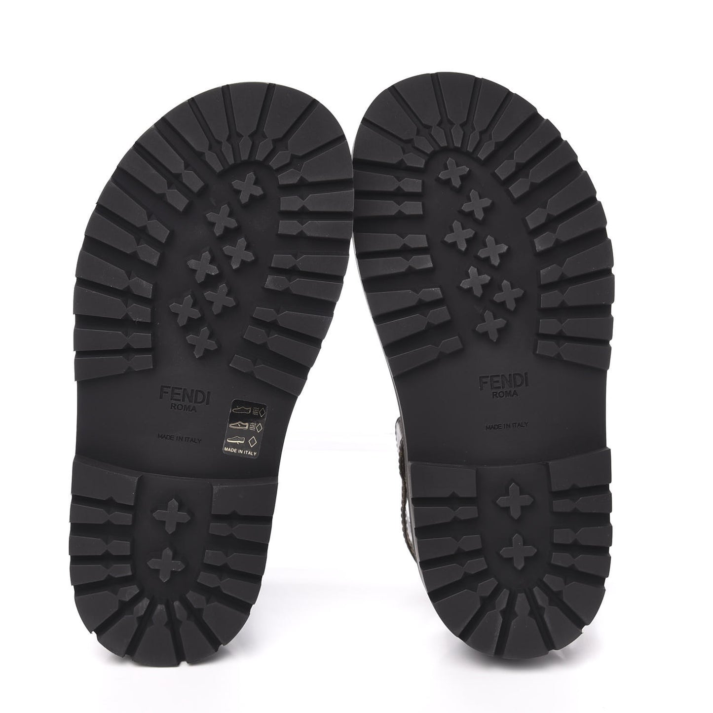 Vernice High-Tech Glazed Fabric FF Lug Sole Platform Sandals 37 Black Tobacco Moro
