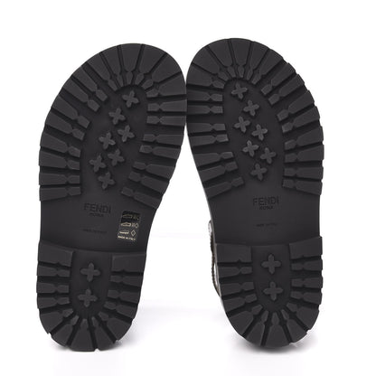 Fendi Vernice High-Tech Glazed Fabric FF Lug Sole Platform Sandals 37 Black Tobacco Moro 5 of 8