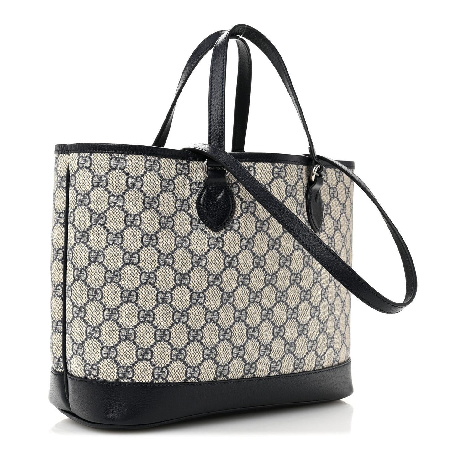 GG Supreme Monogram Textured Dollar Calfskin Medium Ophidia Shoulder Tote Bag Beige Blue
