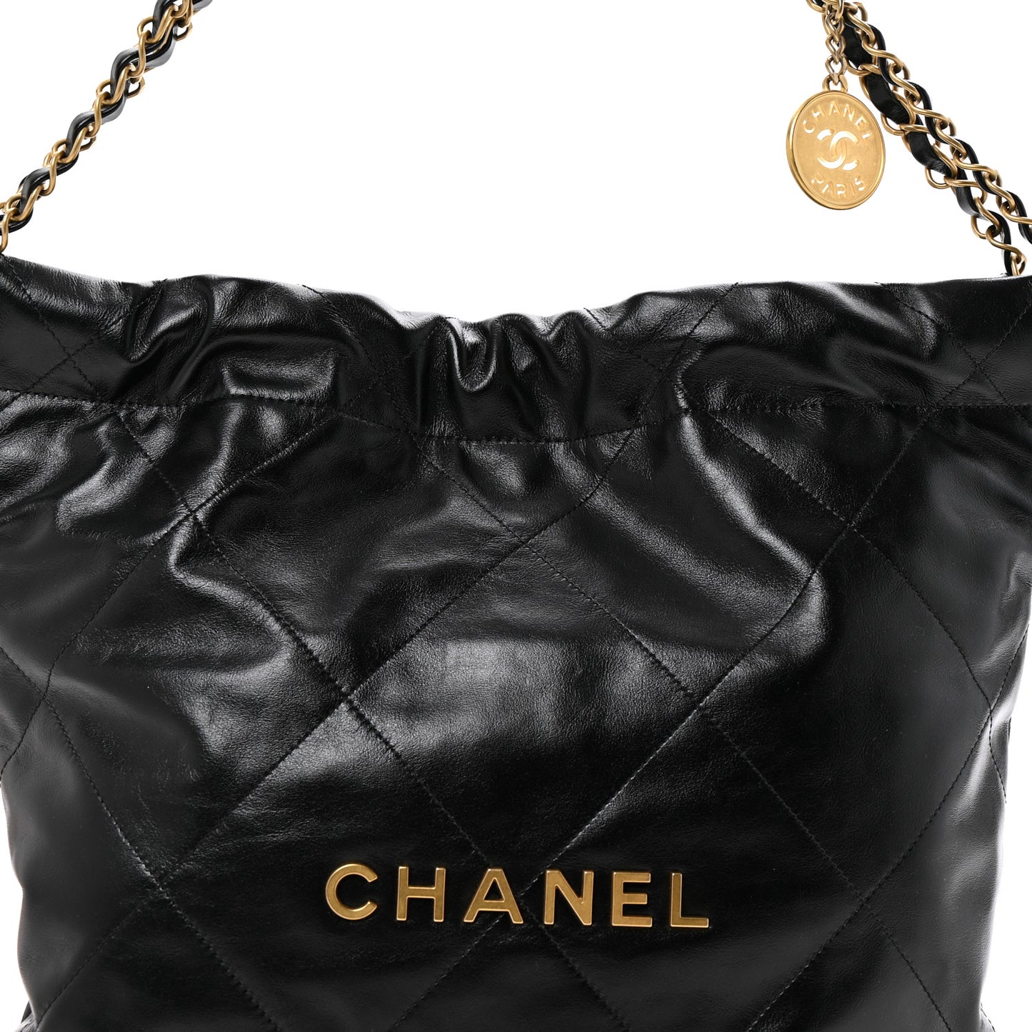 Shiny Calfskin Quilted Small Chanel 22 Black