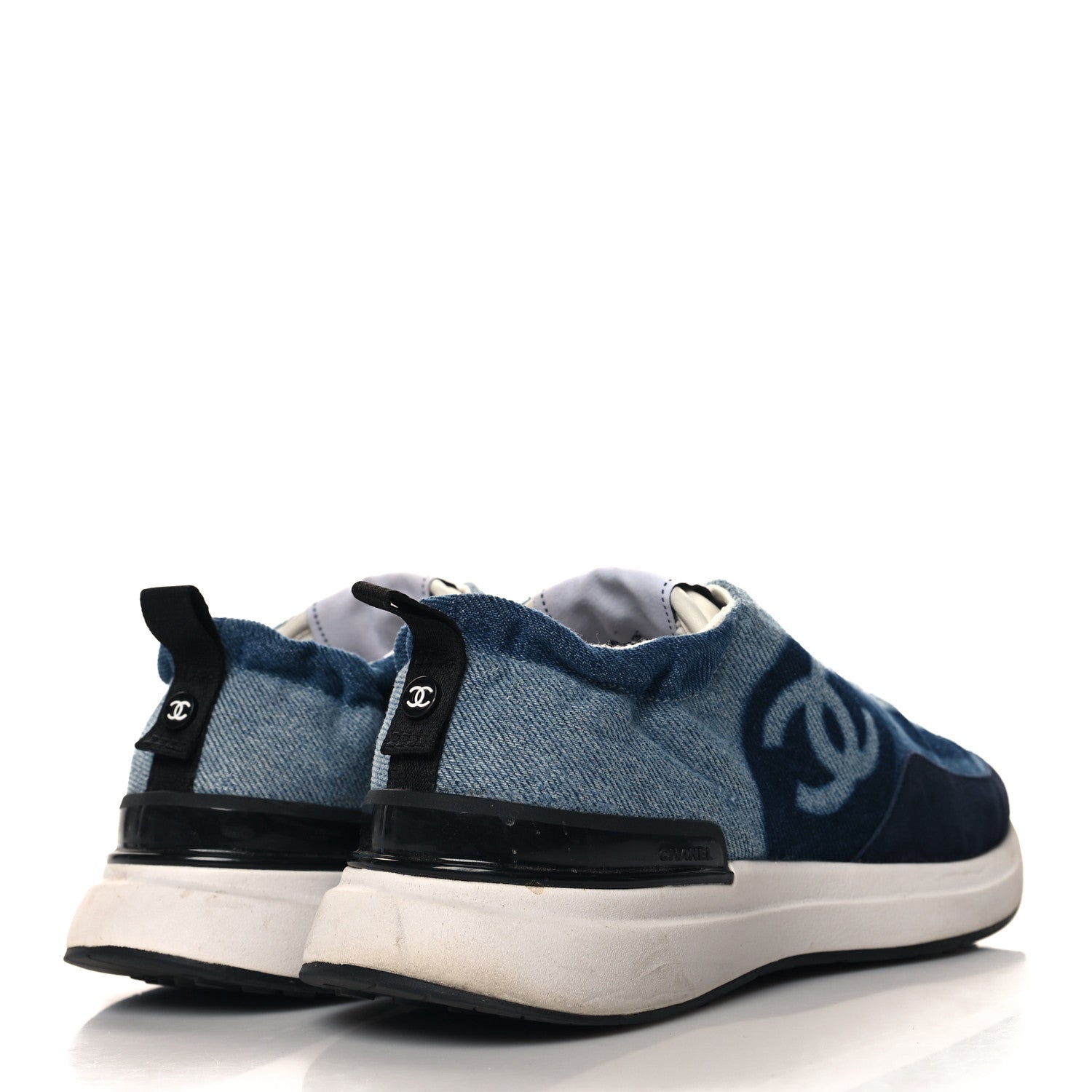 Chanel Denim Suede Calfskin Womens CC Sneakers 38.5 Dark Blue