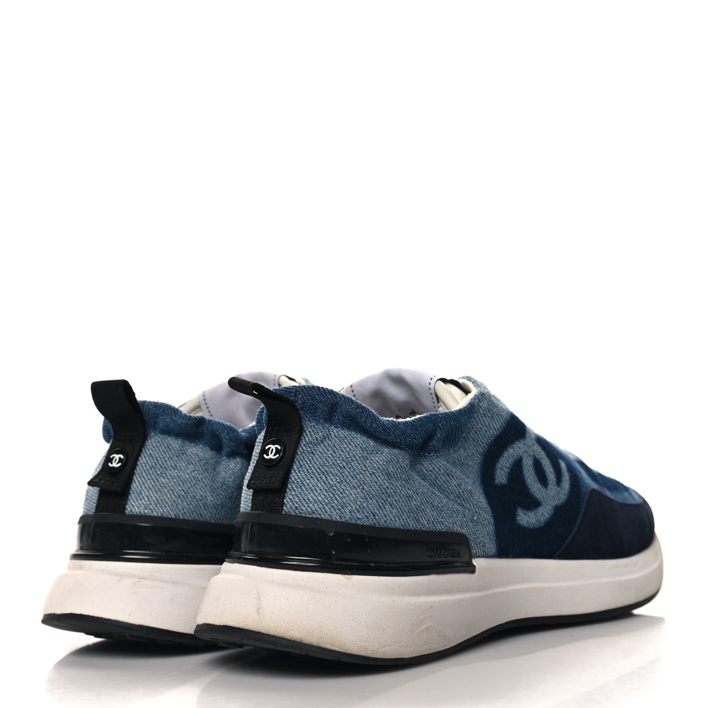 Denim Suede Calfskin Womens CC Sneakers 38.5 Dark Blue