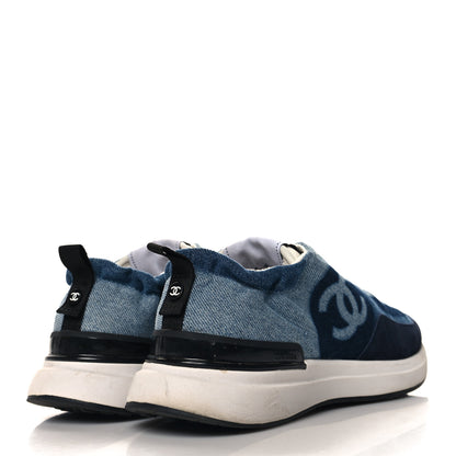 Chanel Denim Suede Calfskin Womens CC Sneakers 38.5 Dark Blue 5 of 8