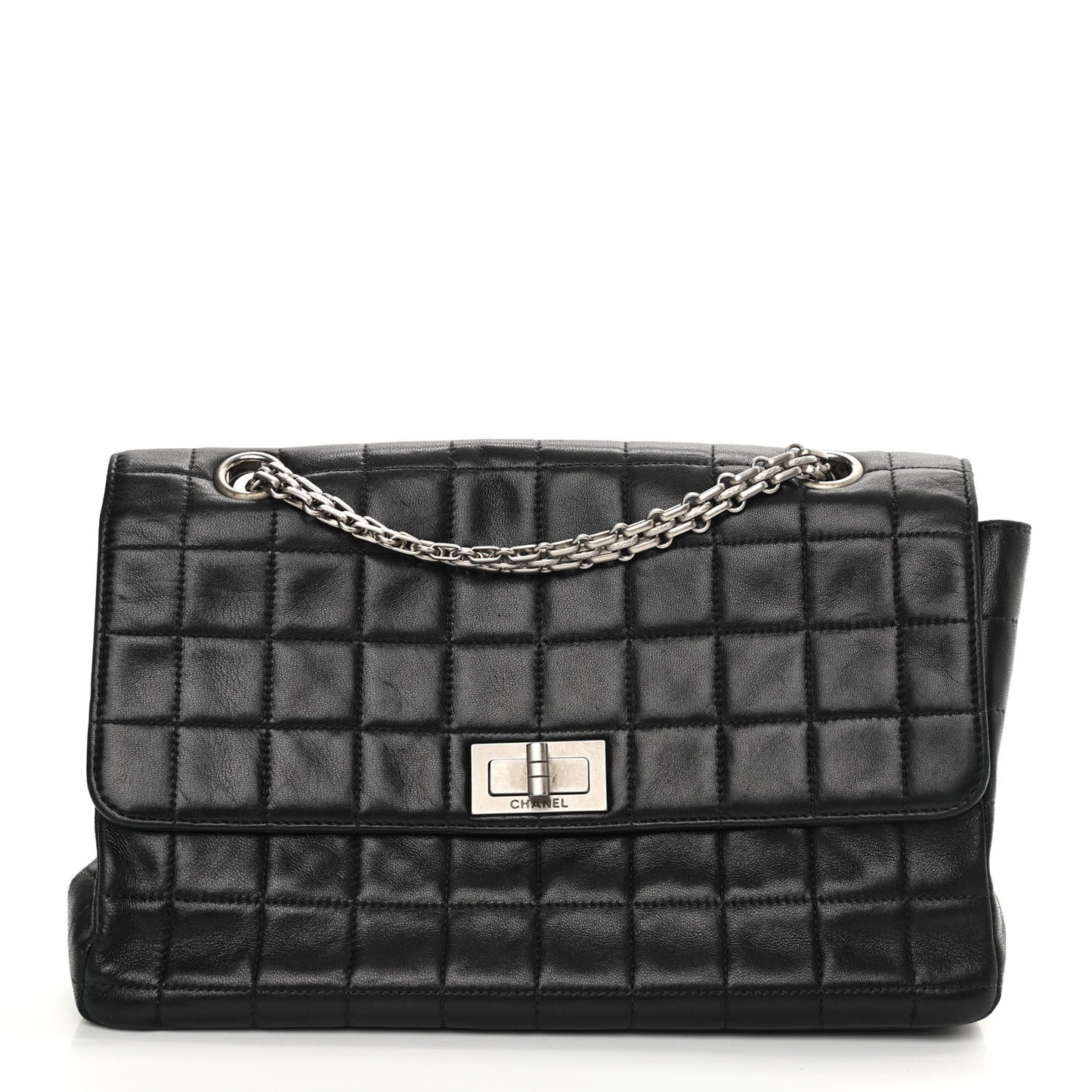 Lambskin Chocolate Bar Mademoiselle Flap Black