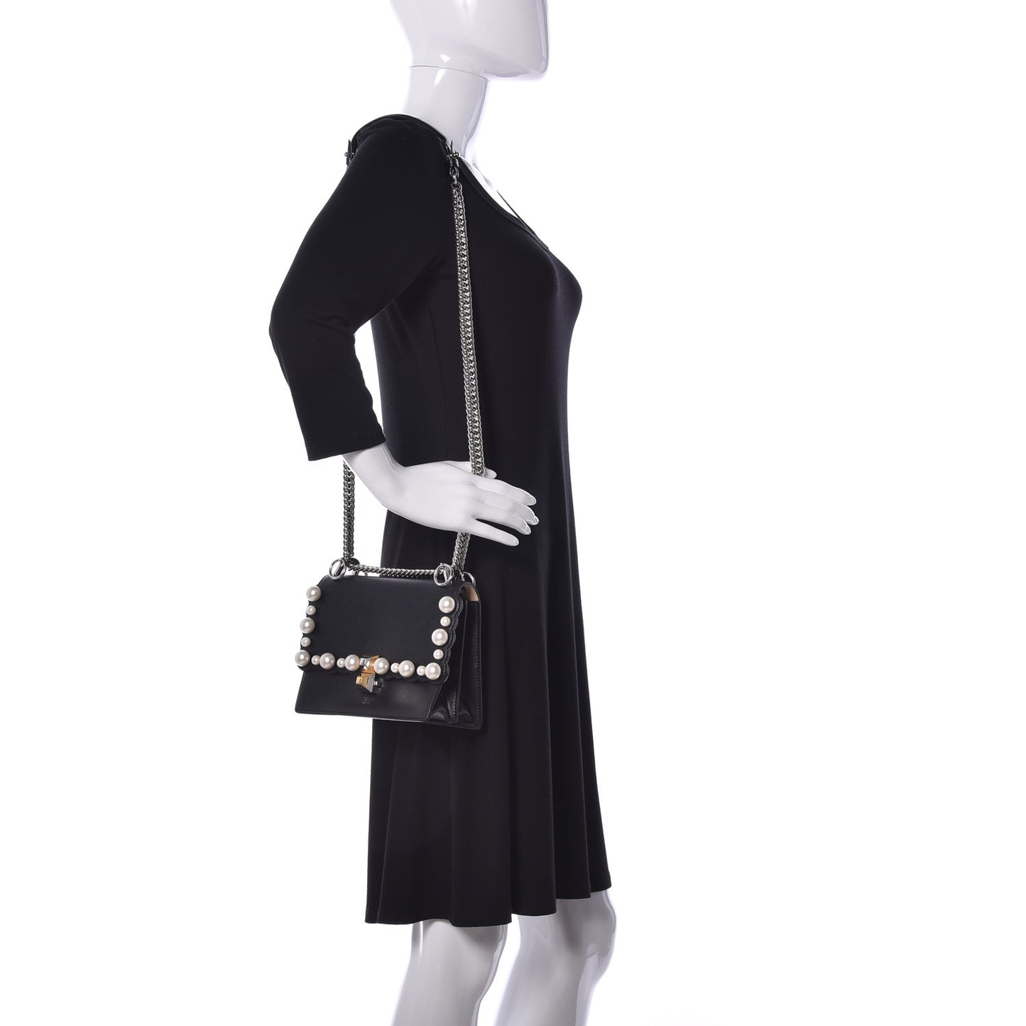 Vitello Liberty Pearl Scalloped Studded Small Kan I Shoulder Bag Black