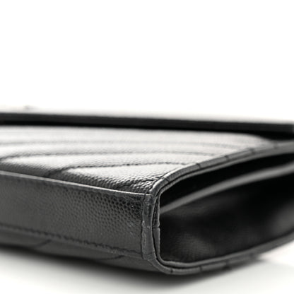 Saint Laurent Grain De Poudre Matelasse Chevron Monogram Chain Wallet Black 11 of 13