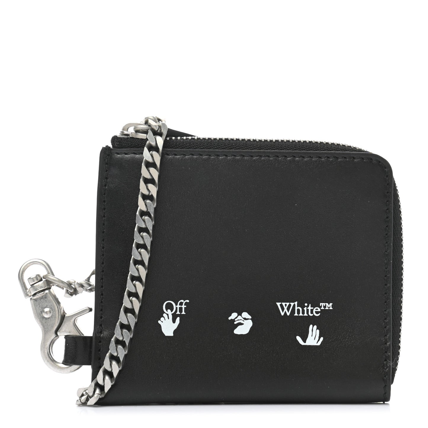 Calfskin Zip Chain Wallet Black