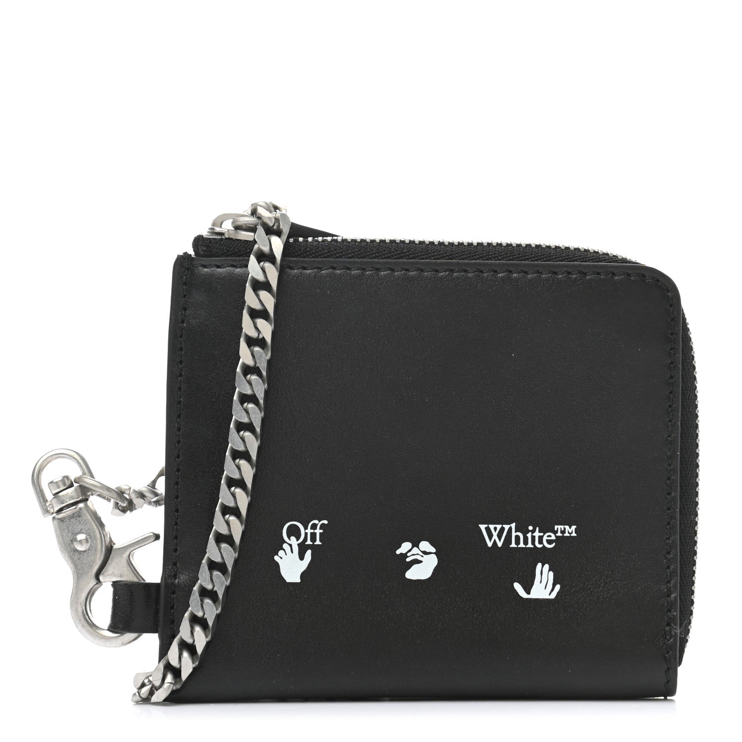Off-White Calfskin Zip Chain Wallet Black 1 of 7