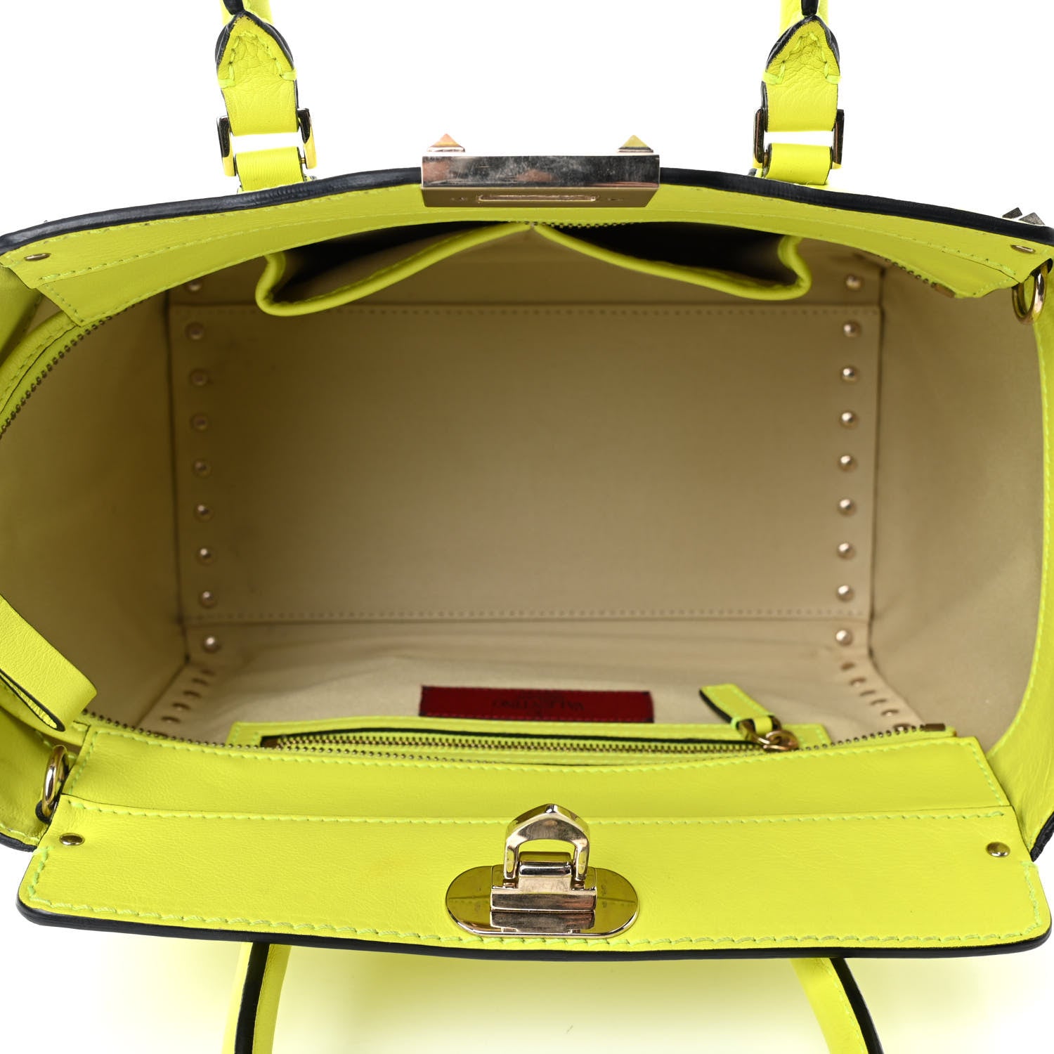 Valentino Garavani Vitello Small Rockstud Double Handle Tote Yellow Fluo 4 of 4