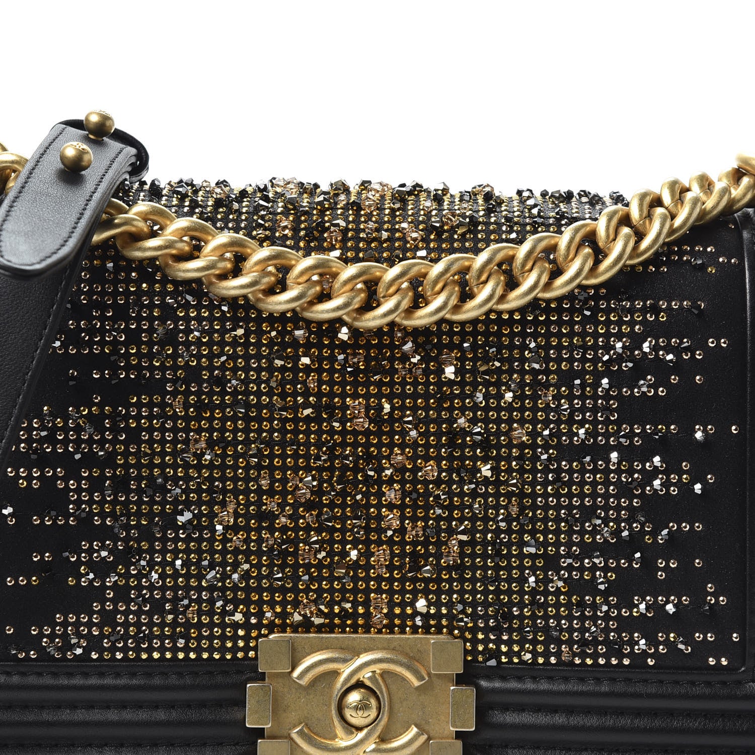 Chanel Calfskin Strass Studded Medium Boy Flap Black Gold 9 of 9
