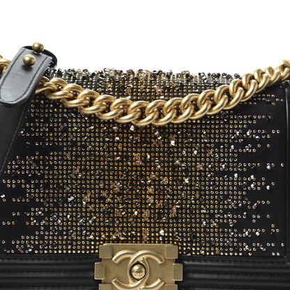 Chanel Calfskin Strass Studded Medium Boy Flap Black Gold 9 of 9