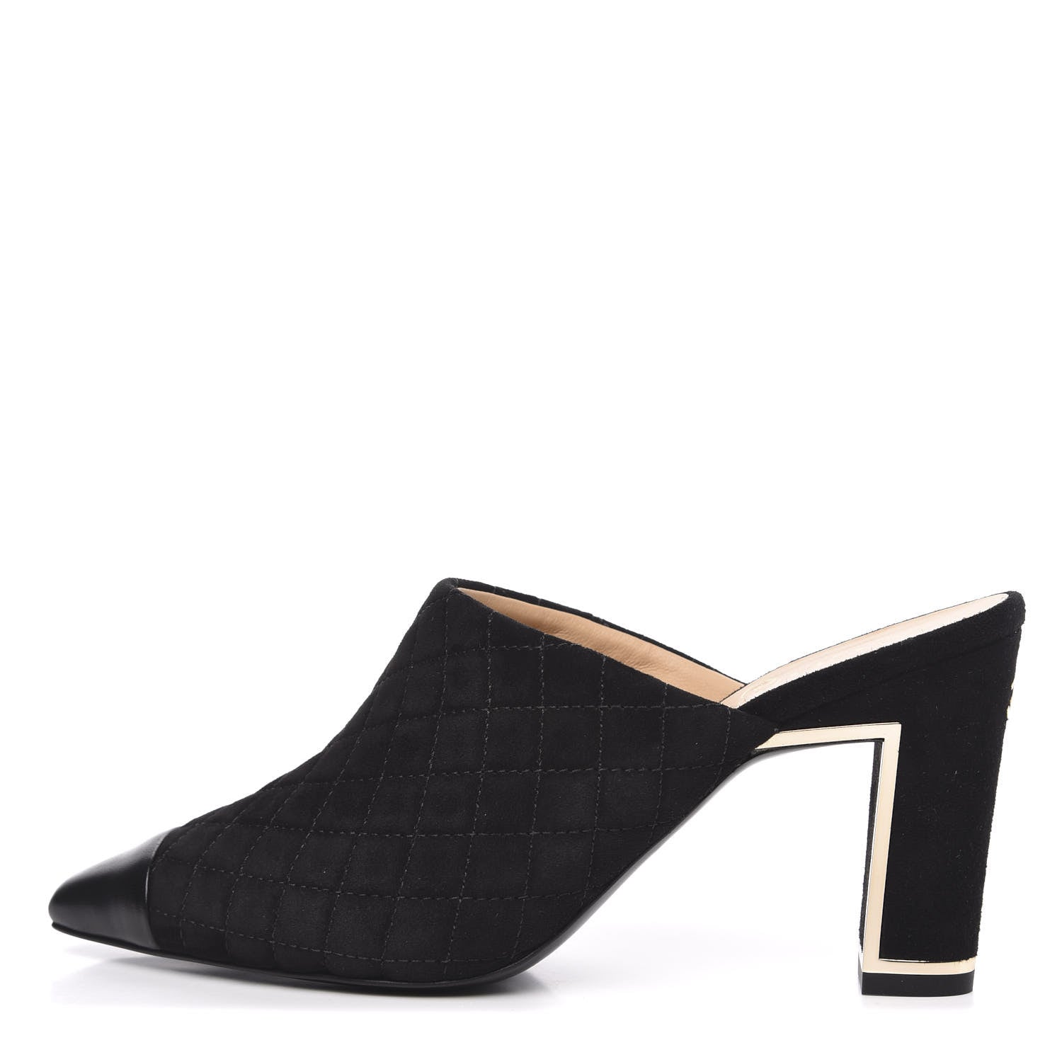 Chanel Suede Lambskin Quilted Cap Toe Mules 38 Black 1 of 9