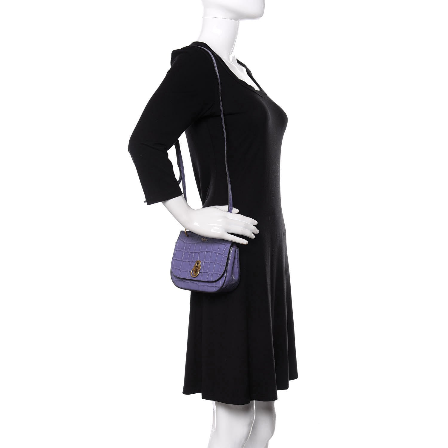 Mulberry Calfskin Crocodile Embossed Mini Amberley Flap Purple 2 of 11