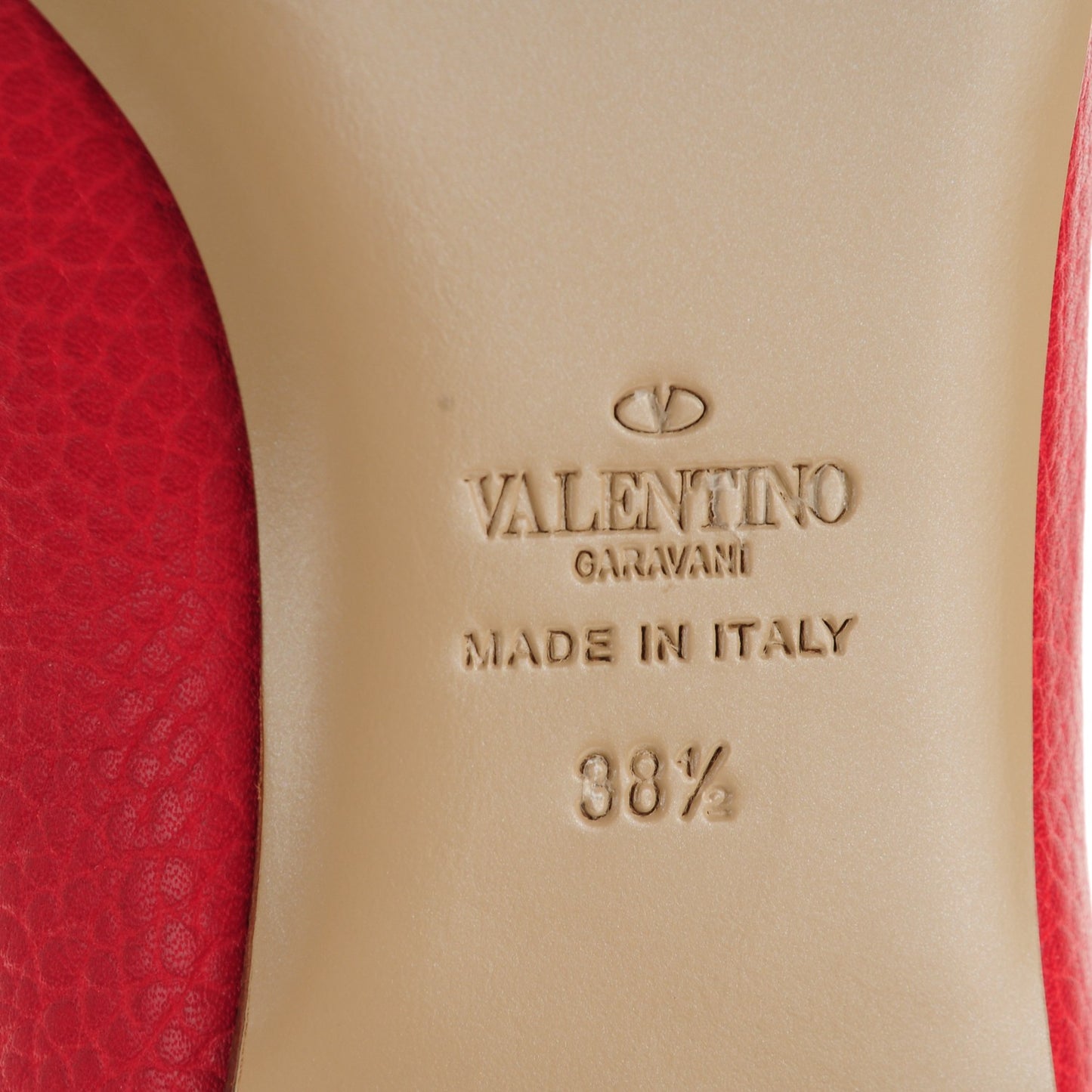 Pebbled Calfskin Rockstud Ballerina Flats 38.5 Red