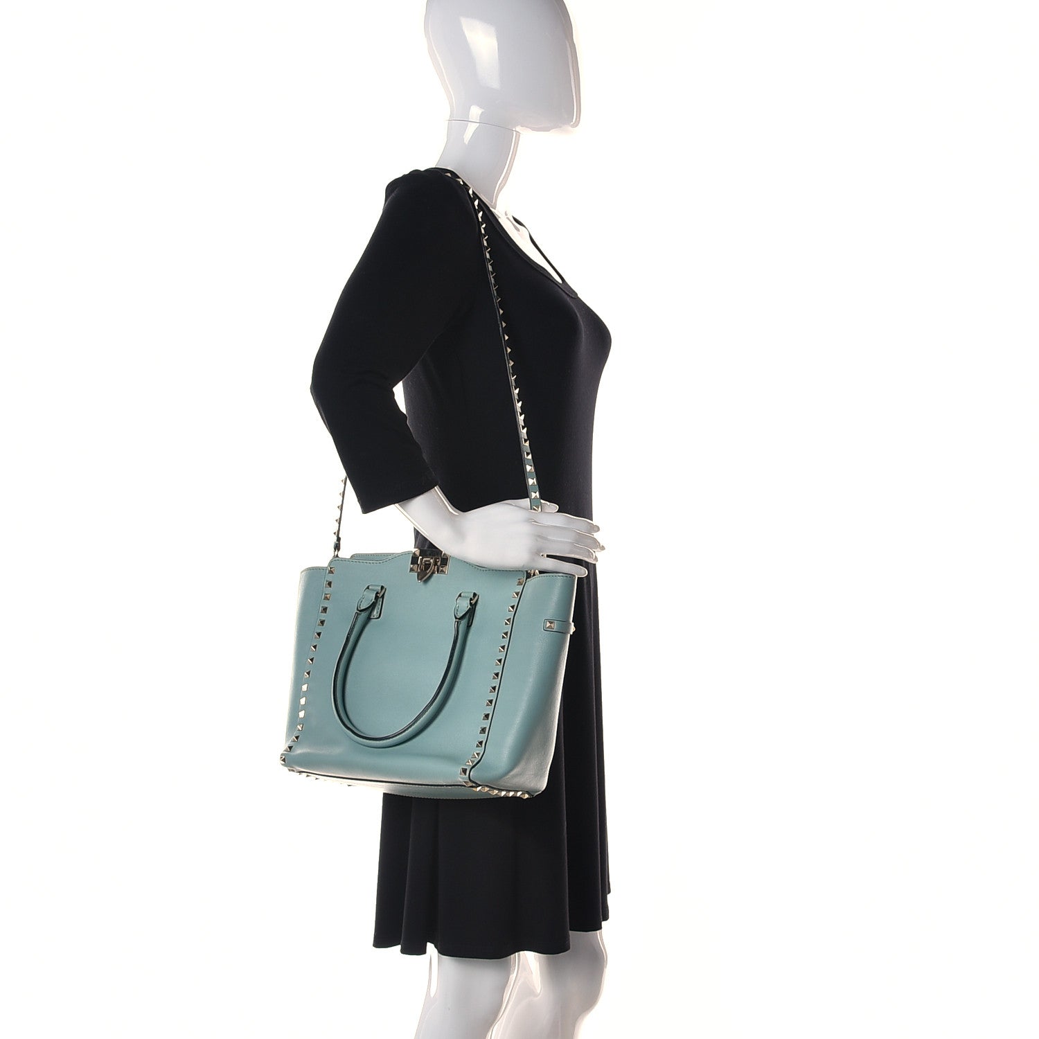 Valentino Garavani Vitello Rockstud Double Handle Tote Morning Dew 2 of 12