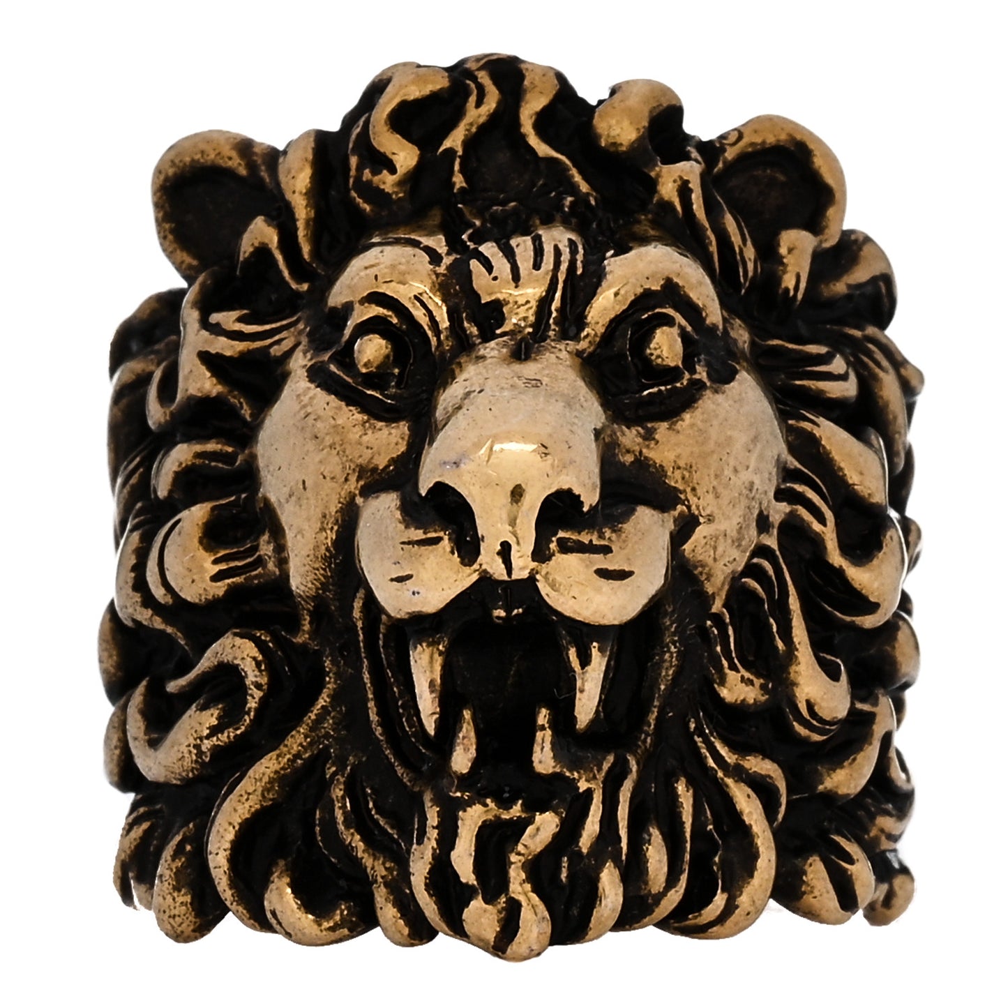 Metal Lion Head Ring 62/10 Aged Gold