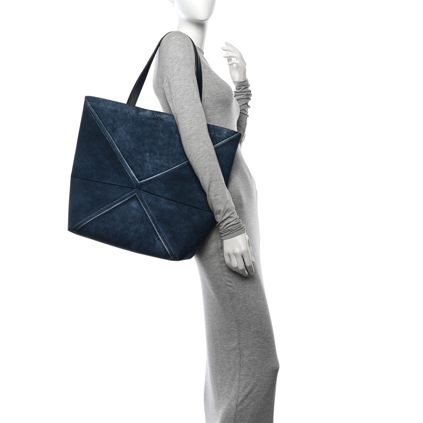 Suede Large Puzzle Fold Tote Denim
