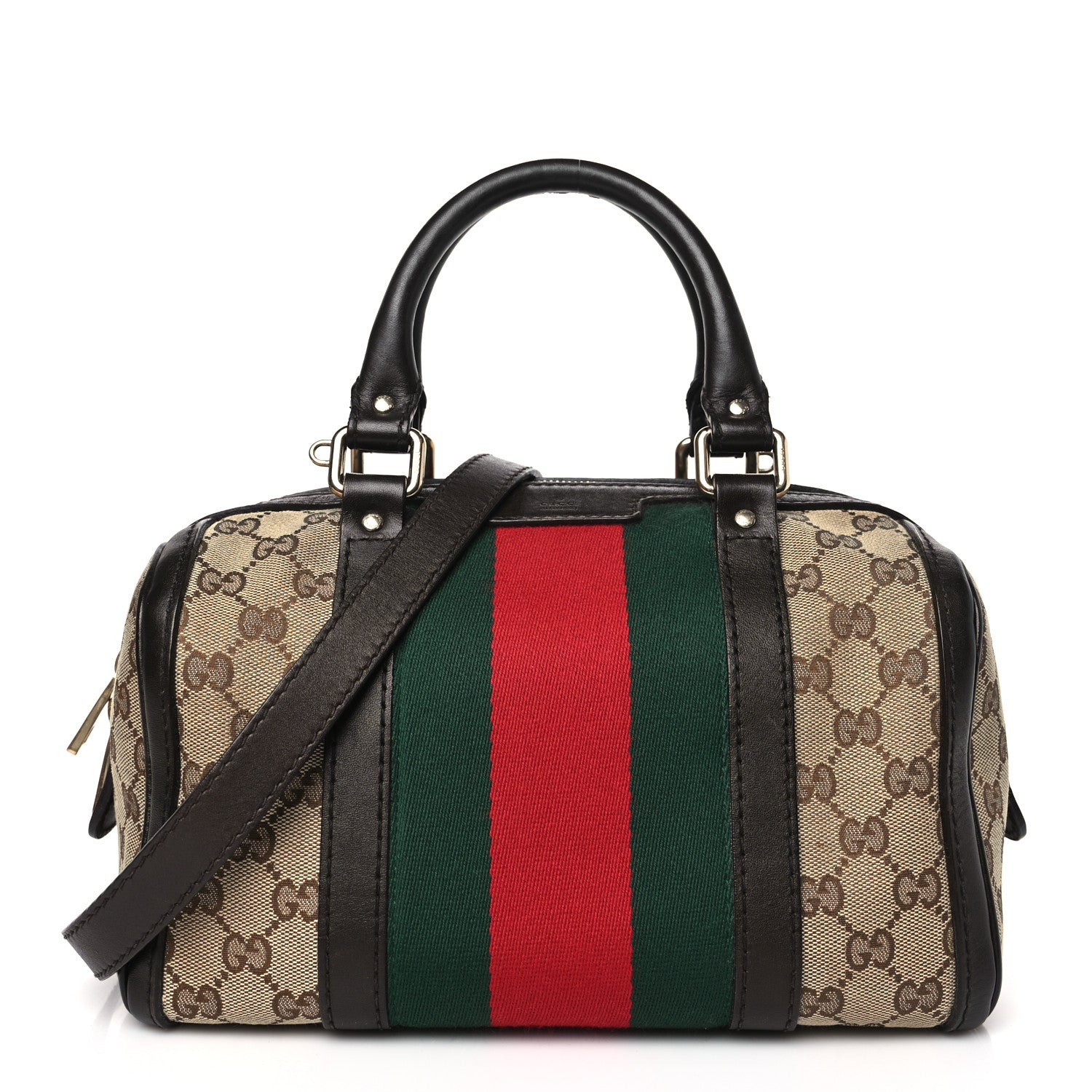 Gucci Monogram Vintage Web Small Boston Dark Brown 1 of 12