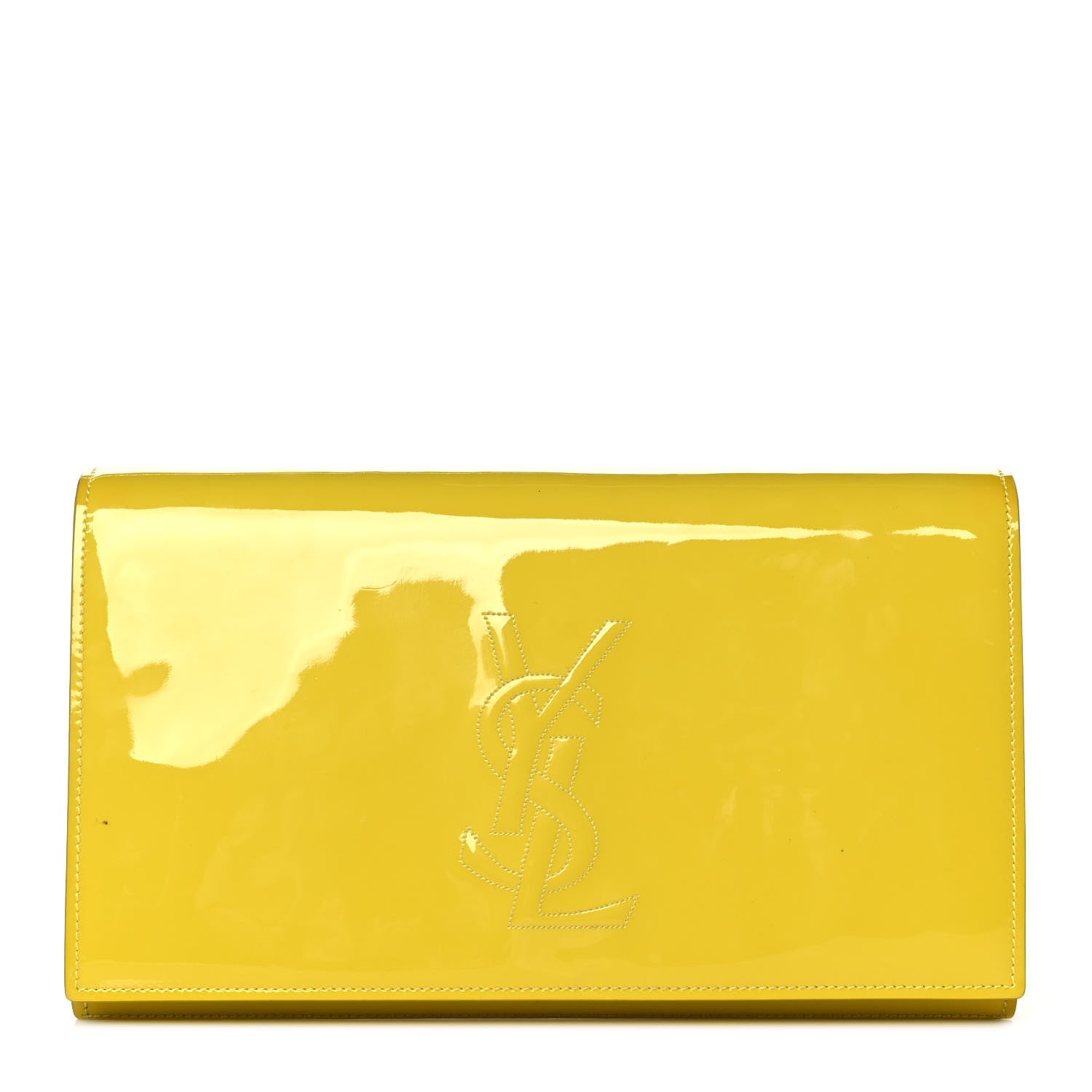 Saint Laurent Patent Calfskin Monogram Large Belle De Jour Clutch Yellow 1 of 9