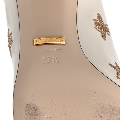 Gucci Quentin Goatskin Bee Star Embroidered GG Marmont Fringe 50mm Loafer Pumps 37.5 Mystic White 5 of 9