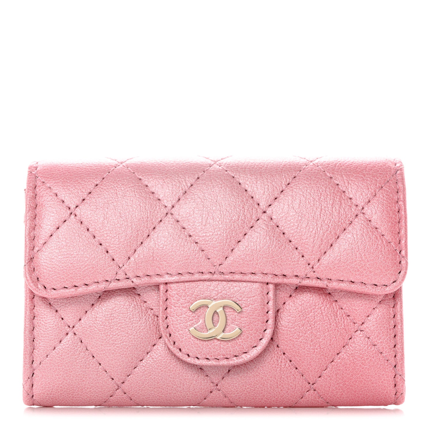 Chanel Cloudy Pearly Goatskin Quilted Flap Card Holder Wallet Pink 1 of 9