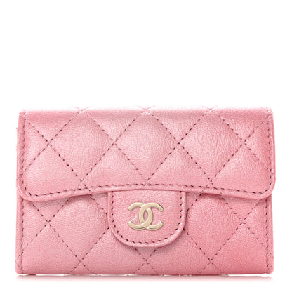Chanel Cloudy Pearly Goatskin Quilted Flap Card Holder Wallet Pink 1 of 9