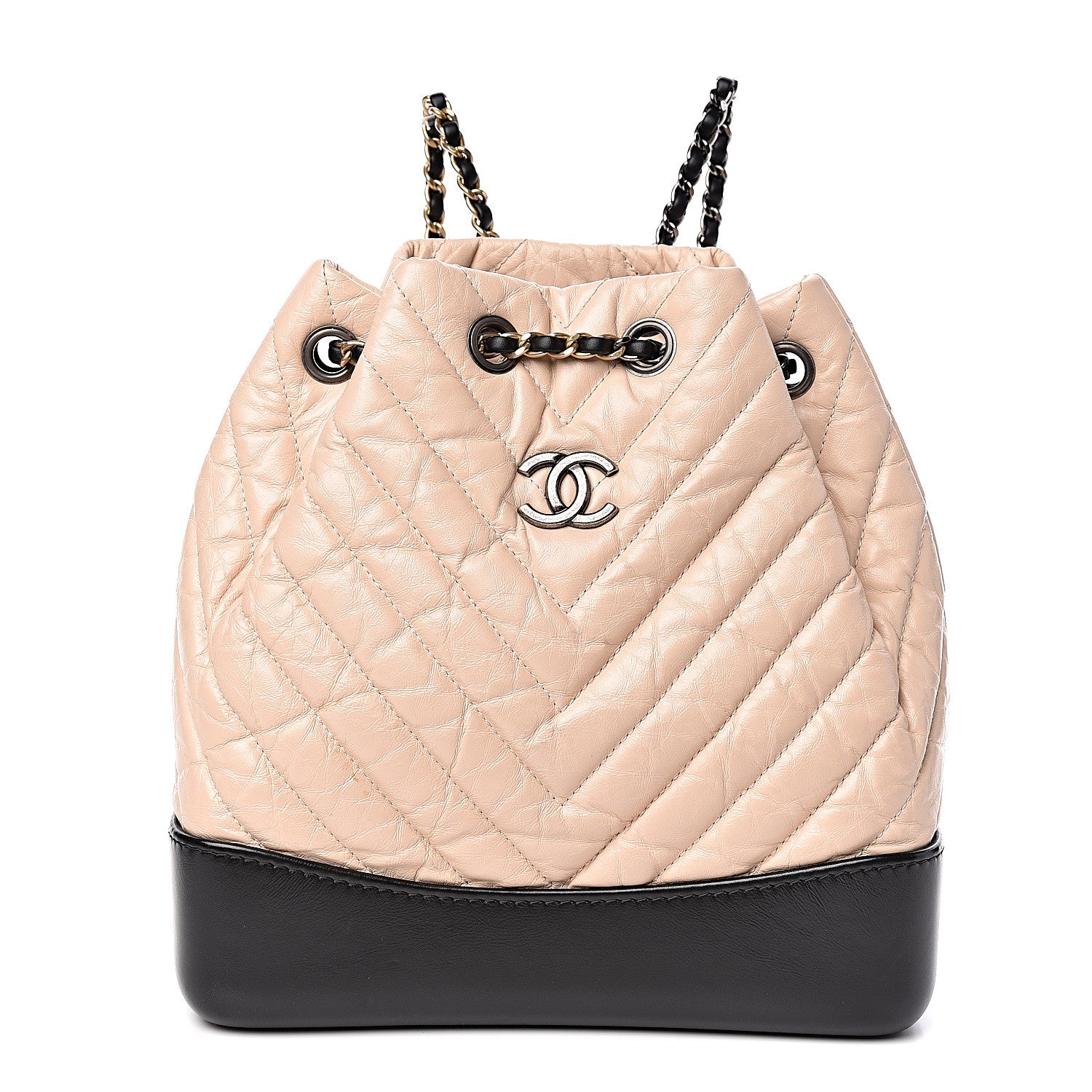 Chanel Aged Calfskin Quilted Small Gabrielle Backpack Beige Black 1 of 9