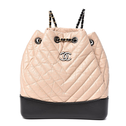 Chanel Aged Calfskin Quilted Small Gabrielle Backpack Beige Black 1 of 9