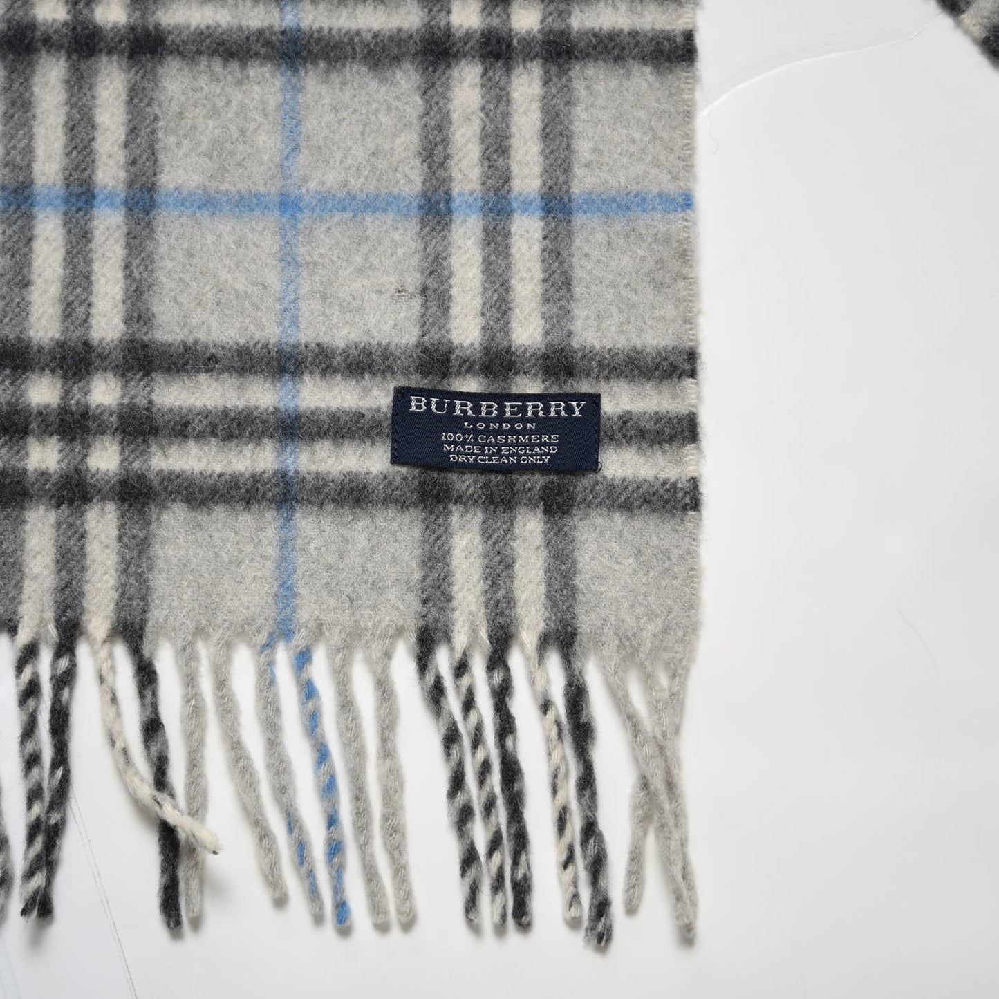 Cashmere Vintage Check Fringe Scarf Grey