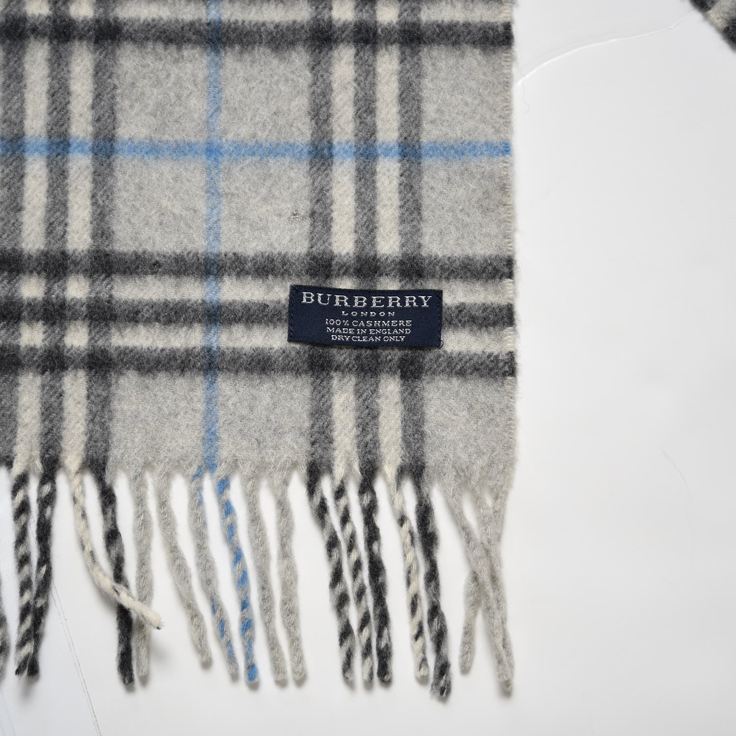 Burberry Cashmere Vintage Check Fringe Scarf Grey 4 of 4