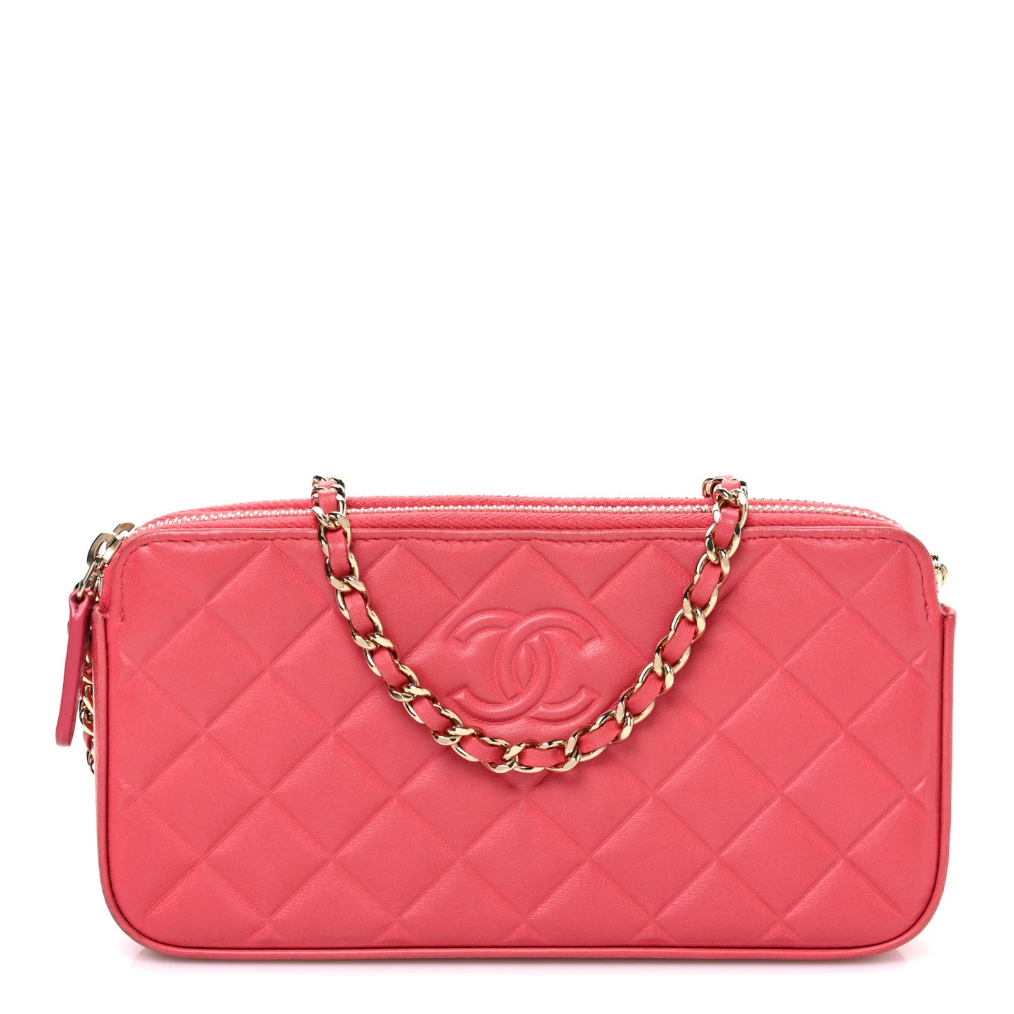 Lambskin Quilted Small Clutch With Chain Pink