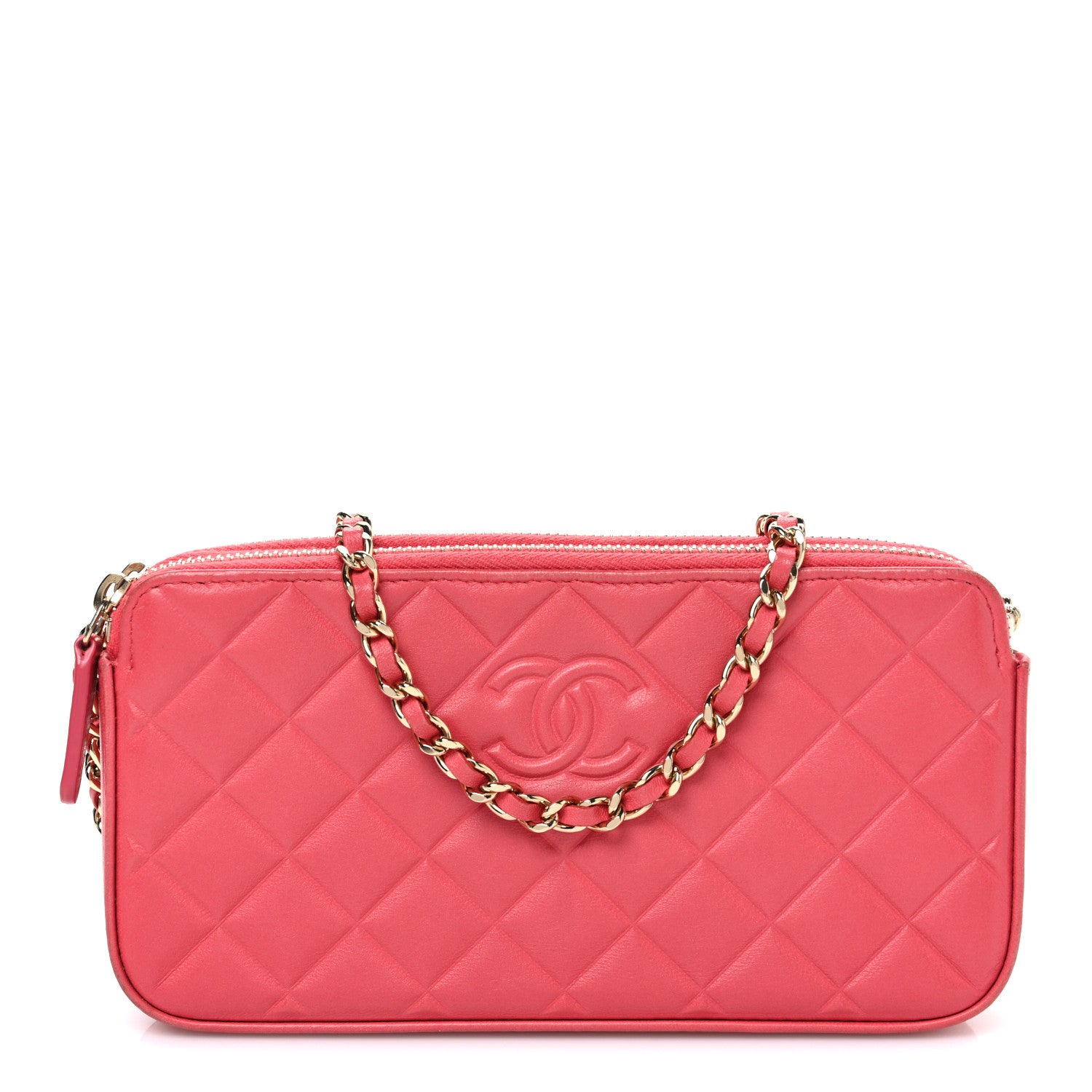 Chanel Lambskin Quilted Small Clutch With Chain Pink 1 of 12
