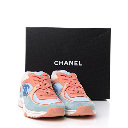 Chanel Nylon Lambskin Suede Calfskin CC Sneakers 40.5 Coral Light Blue White 9 of 9