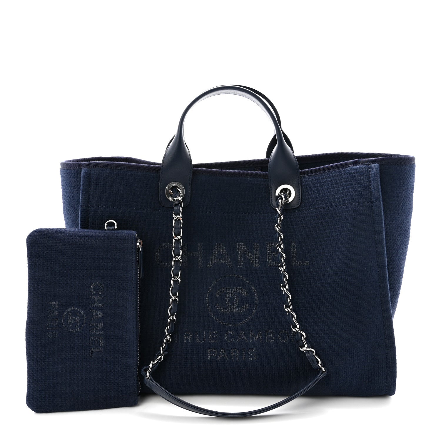 Chanel Mixed Fibers Calfskin Medium Deauville Tote Navy Blue