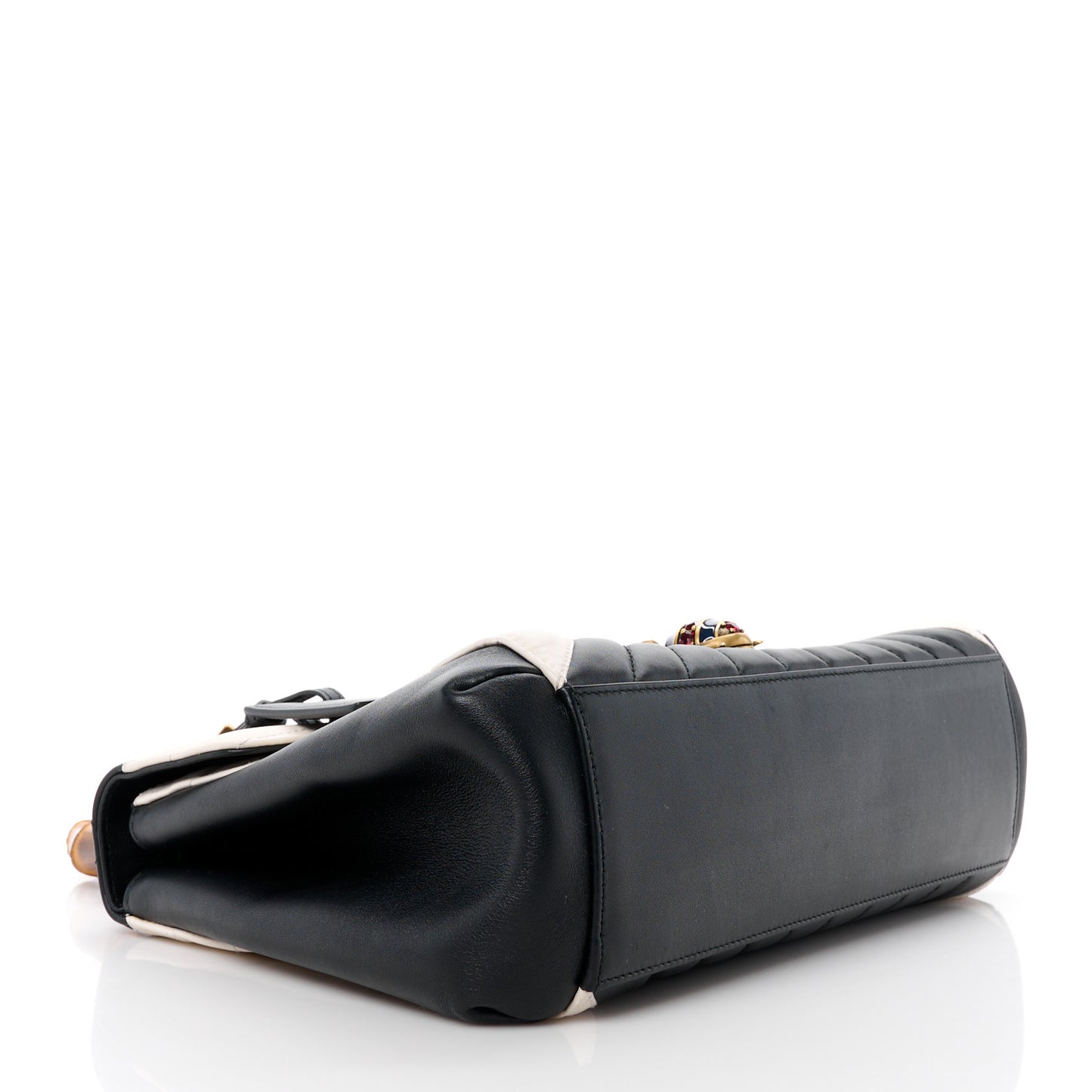 Calfskin Bamboo Trapuntata Queen Margaret Top Handle Bag Mystic White Black