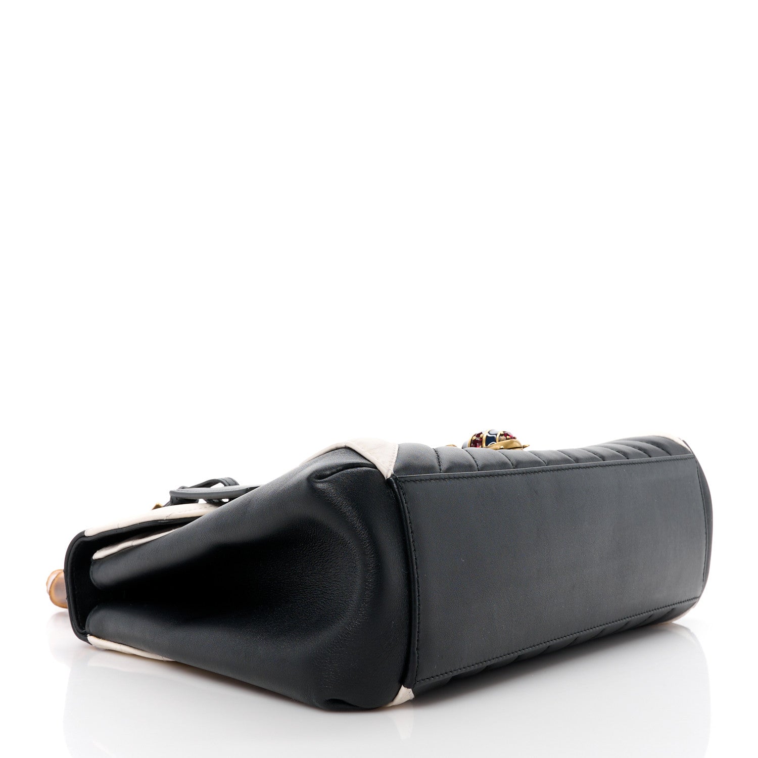 Gucci Calfskin Bamboo Trapuntata Queen Margaret Top Handle Bag Mystic White Black 4 of 11