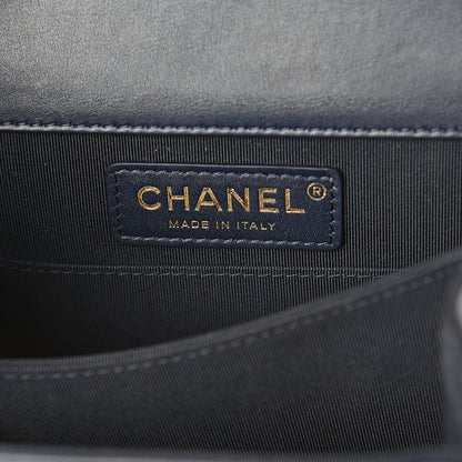 Chanel Metallic Lambskin Striped North South Boy Flap Navy Gold 5 of 8