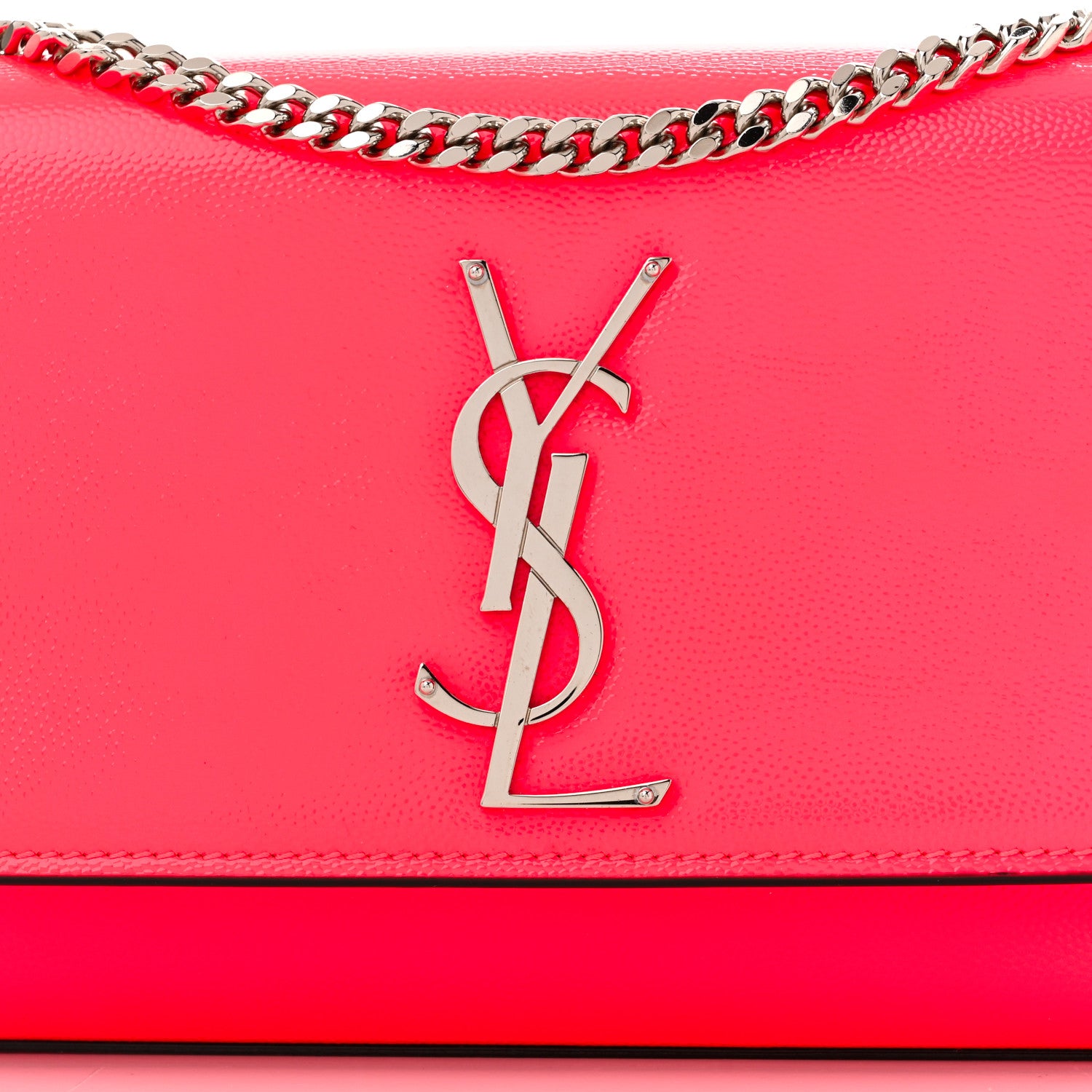 Saint Laurent Patent Grain de Poudre Small Monogram Kate Satchel Neon Pink 8 of 10
