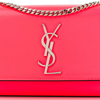 Saint Laurent Patent Grain de Poudre Small Monogram Kate Satchel Neon Pink 8 of 10