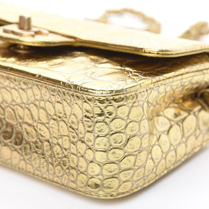 Chanel Metallic Calfskin Crocodile Embossed Cocodile Rectangular Mini Flap Gold 9 of 11