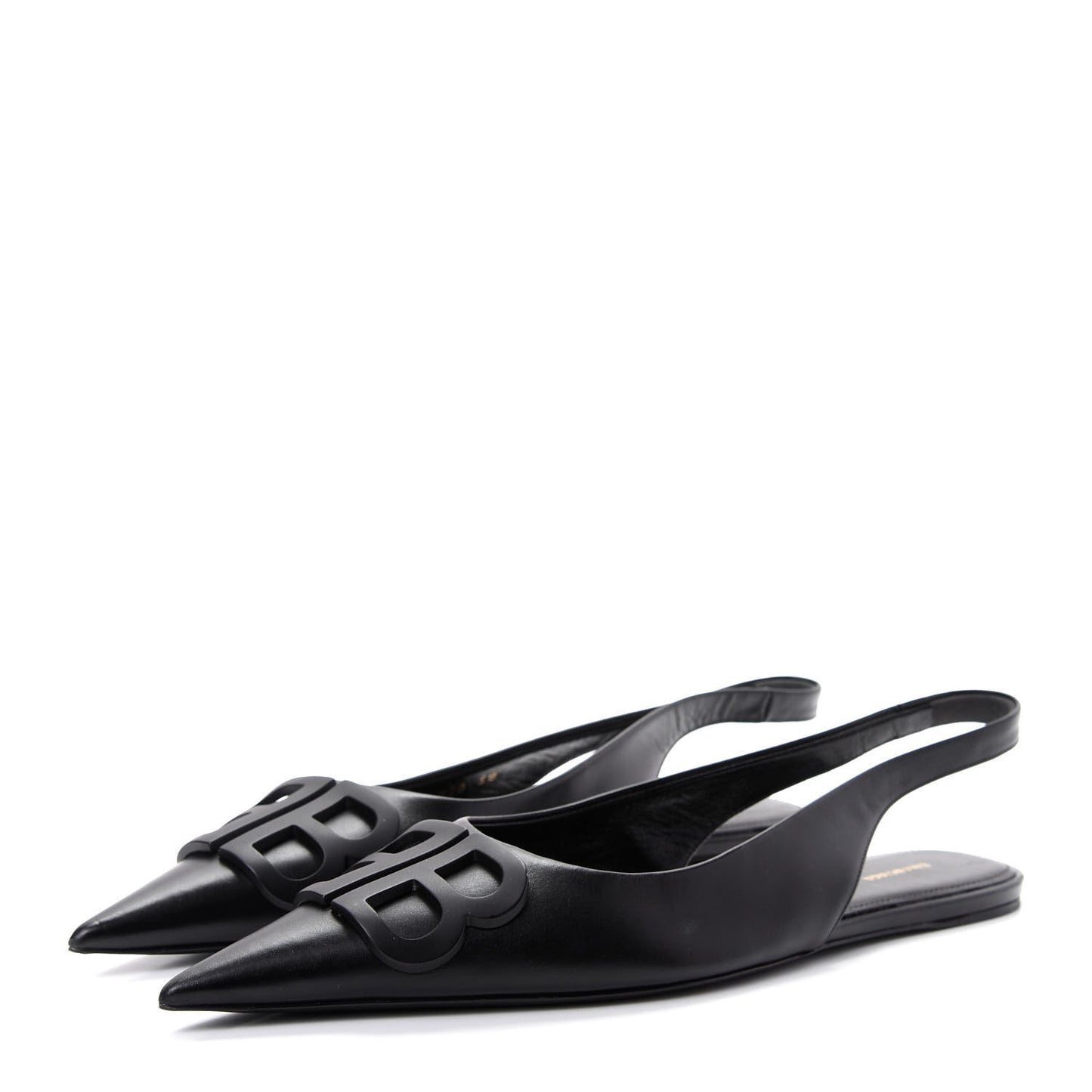 Calfskin BB Knife Pointy Toe Slingback Flats 38 Black