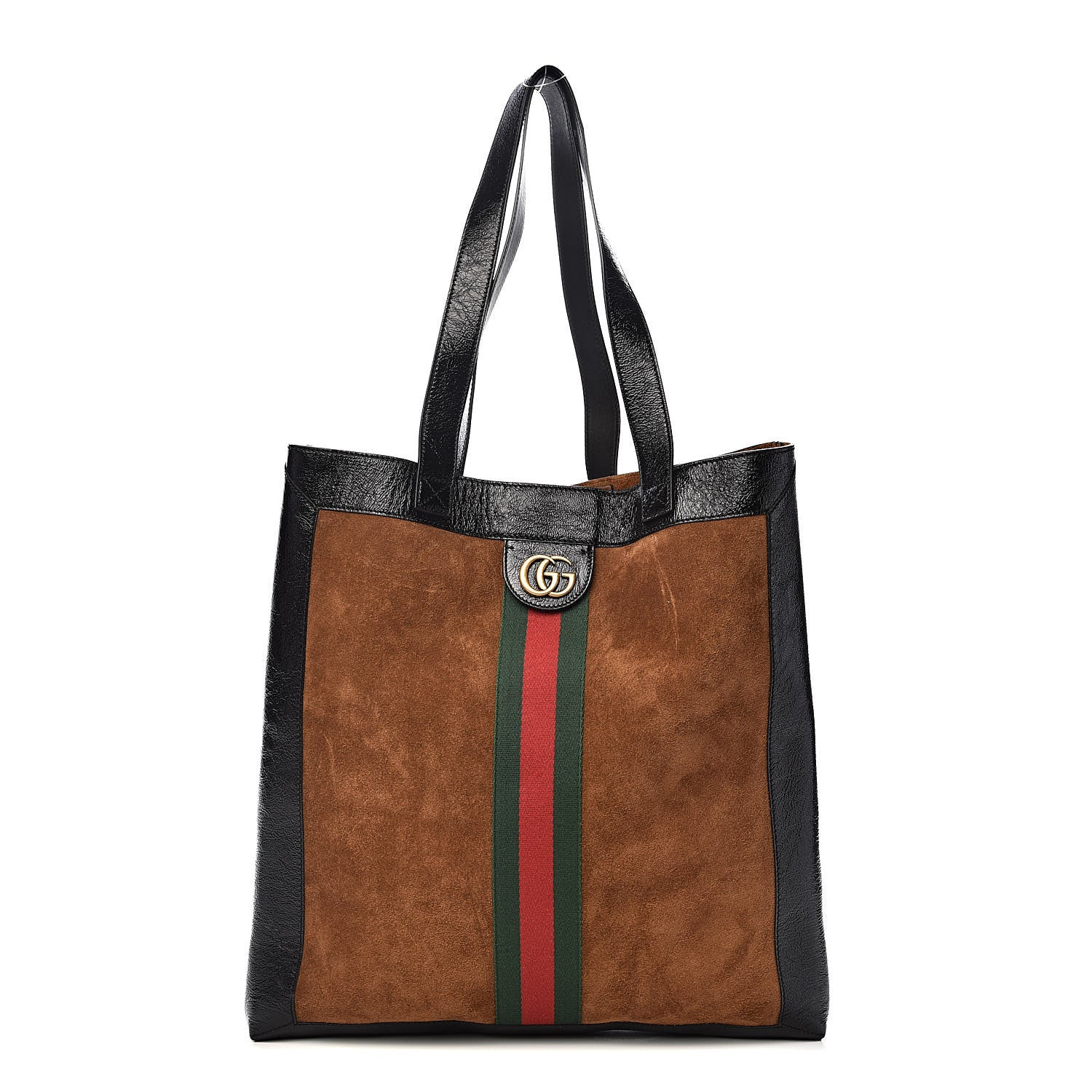 Gucci Suede Patent Web Large Ophidia Vertical Shopping Tote Nocciola Black 3 of 11