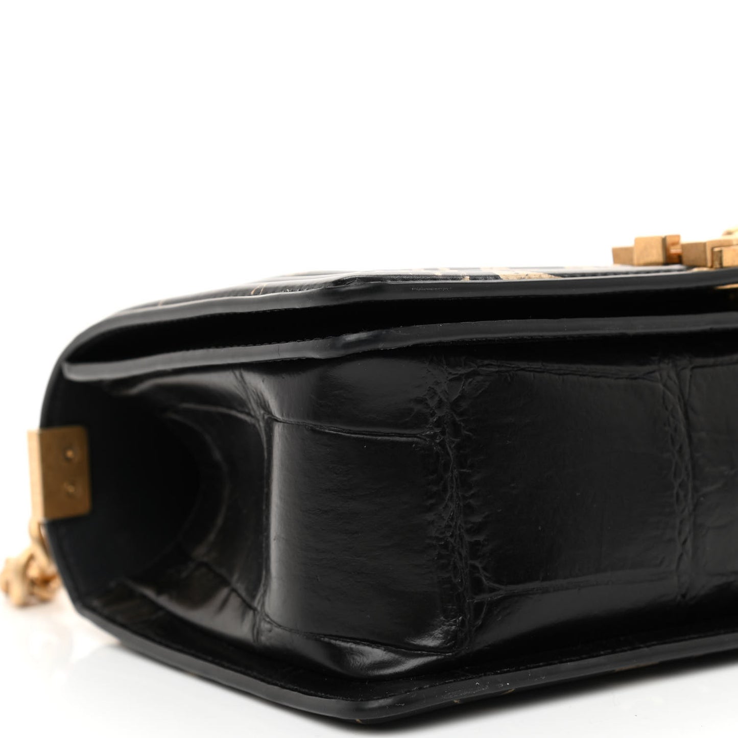 Calfskin Crocodile Embossed Graffiti Cocodile Medium Boy Flap Black