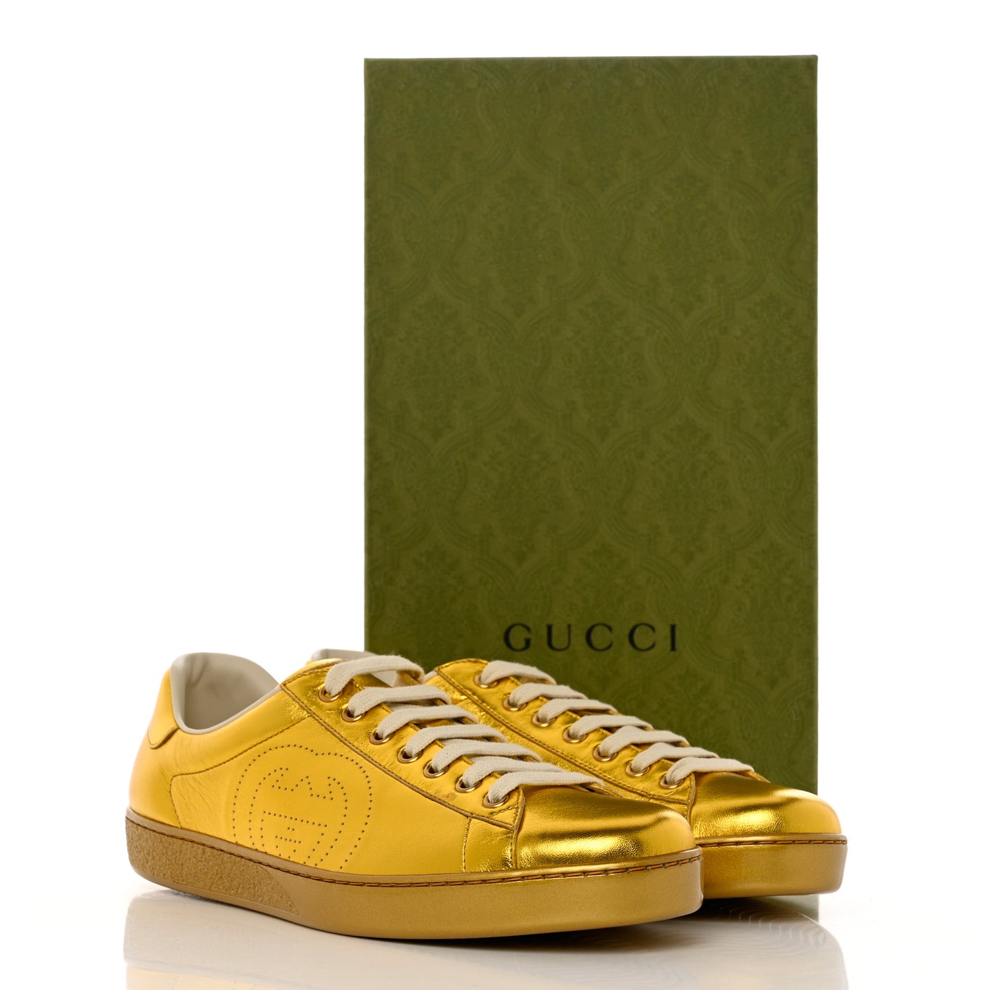 Metallic Nappa Interlocking G Perforated Mens Ace Sneakers 8.5 Oro Vecchio
