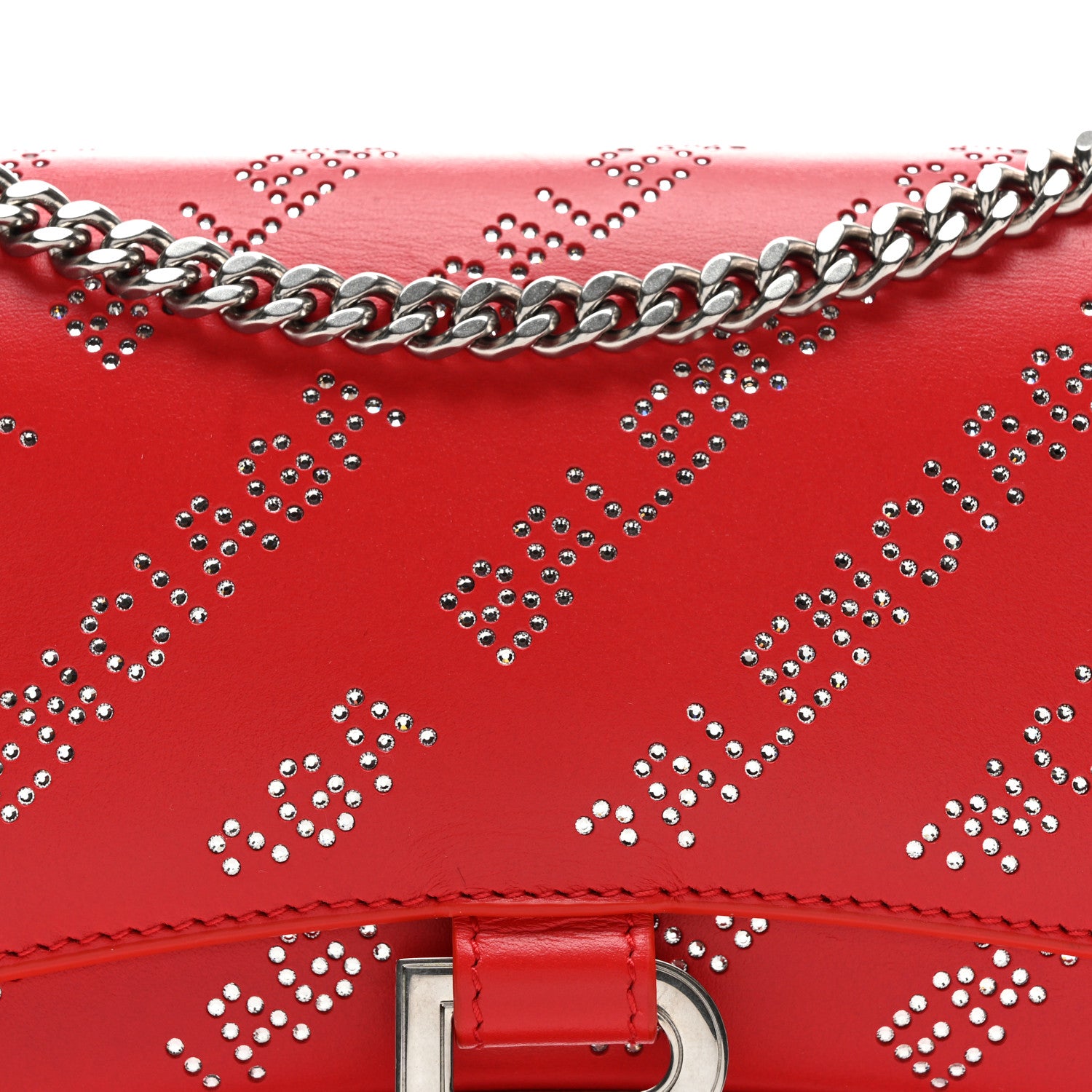 Balenciaga Metallic Smooth Calfskin Crystal Diagonal Allover Logo Hourglass Wallet Flame 6 of 8