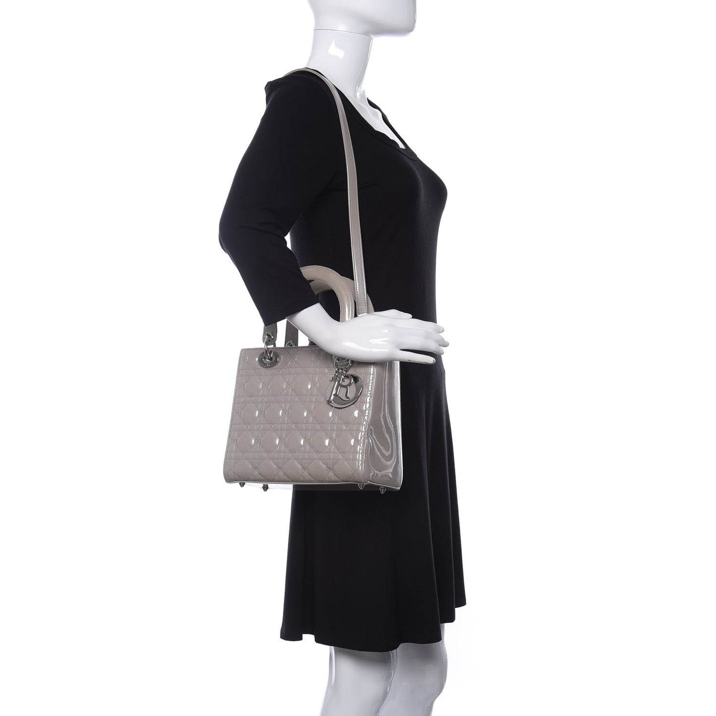 Patent Cannage Medium Lady Dior Grey
