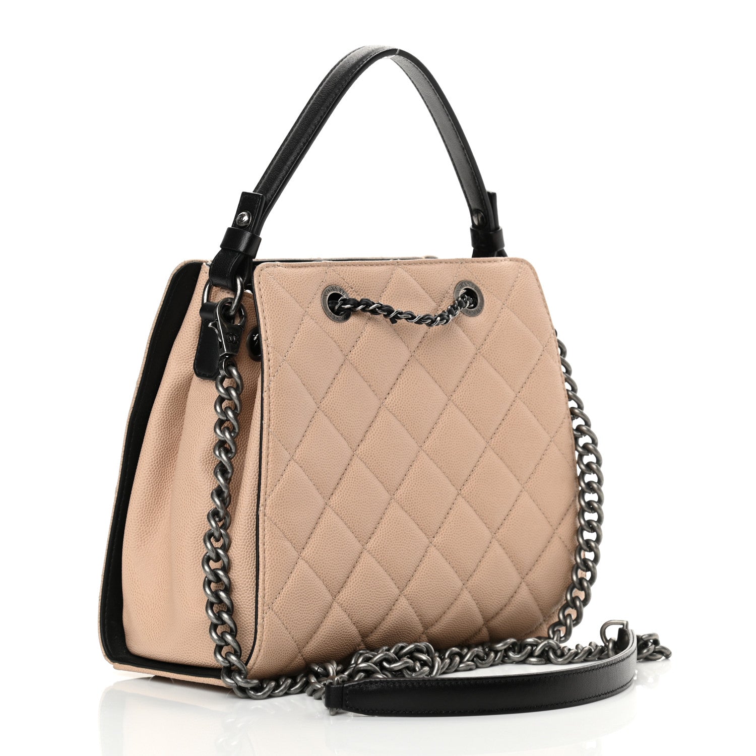 Chanel Caviar Quilted Small CC Bucket Bag Beige 2 of 9