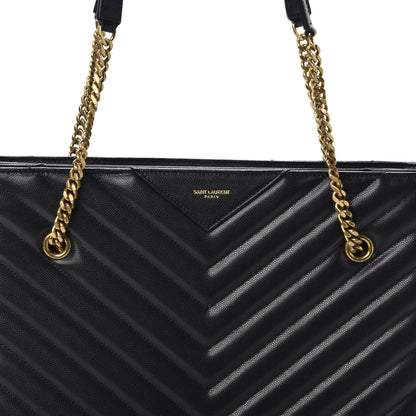 Saint Laurent Grain De Poudre Matelasse Chevron Medium Tribeca Shopping Bag Black 9 of 9