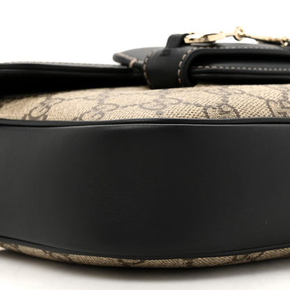 Gucci GG Supreme Monogram Horsebit 1955 Soft Small Shoulder Bag Beige Black 11 of 12